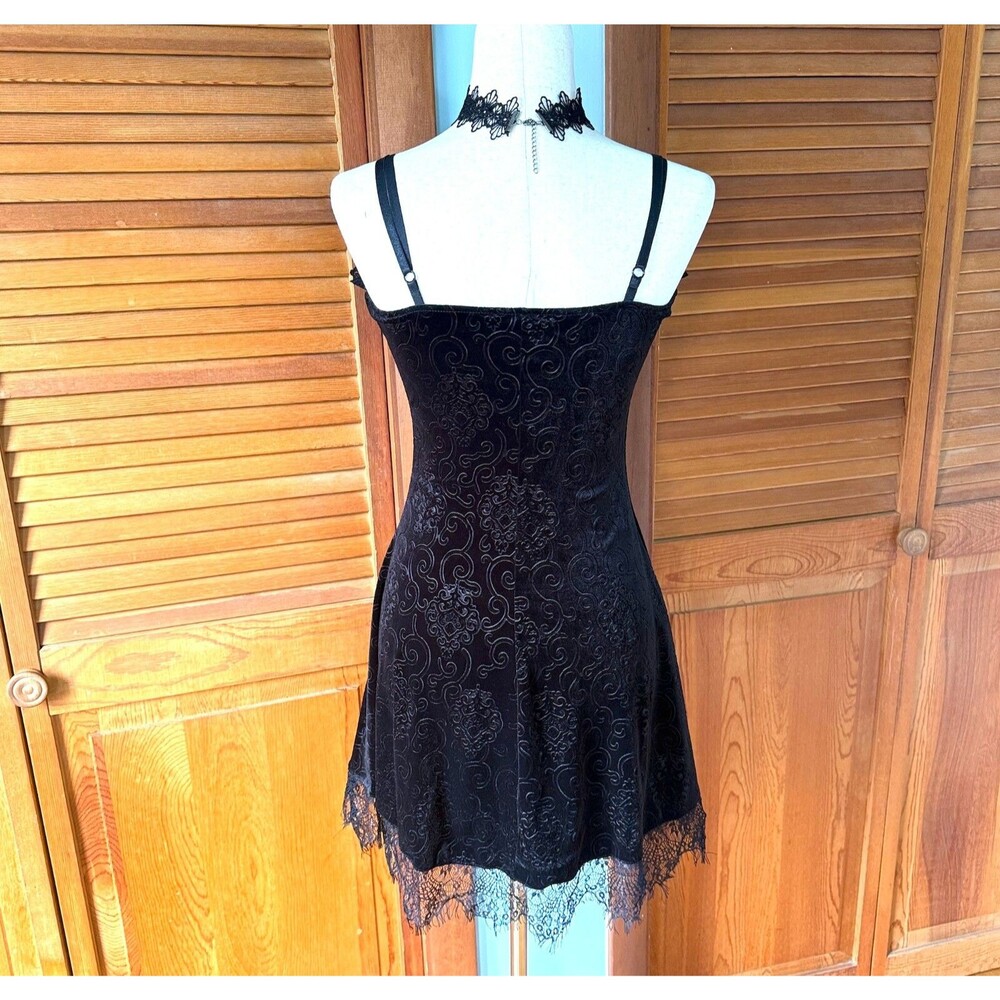 Gothic Lolita Victorian My Summer Woes Black Soft Jacquard Velvet Mini Dress M - Picture 9 of 11